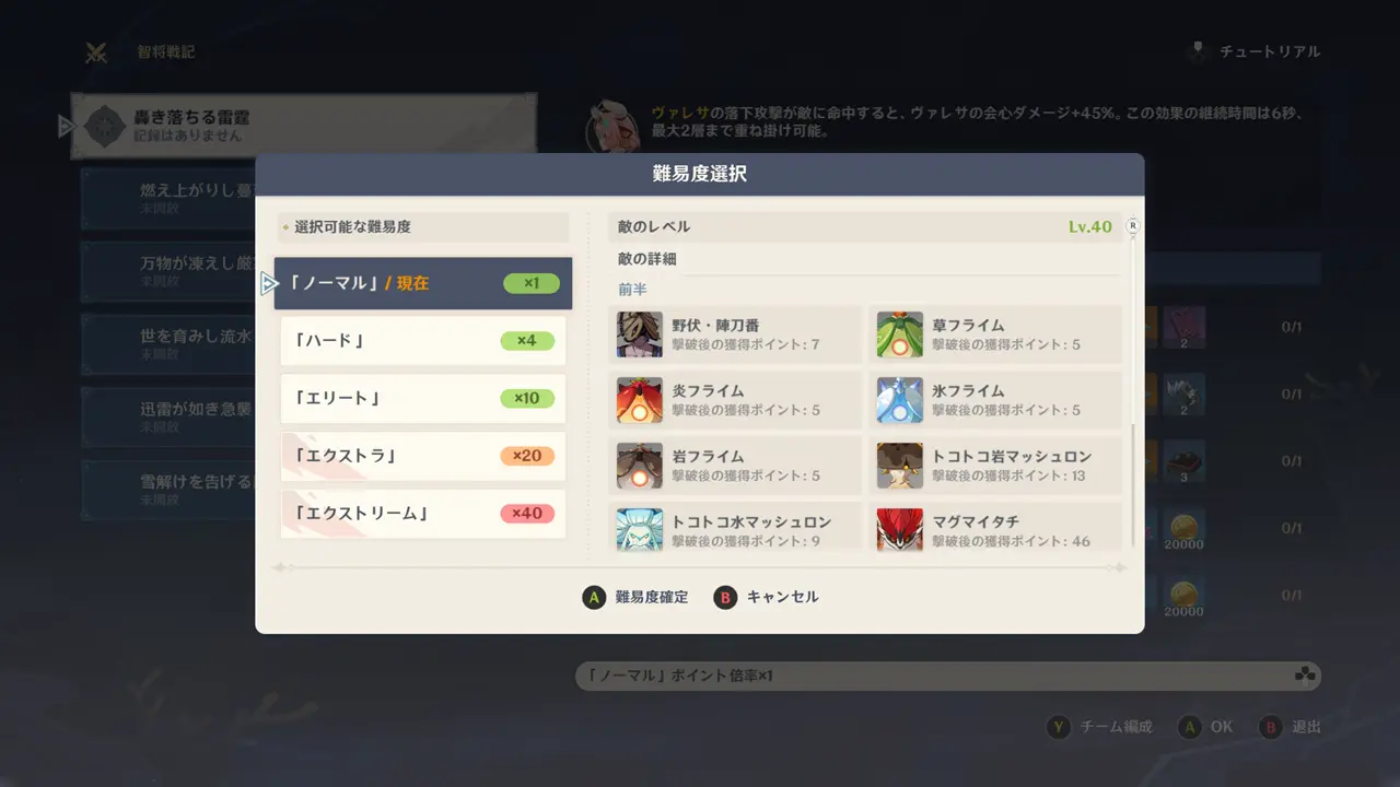 原神　期間限定イベント　智将戦記　難易度選択