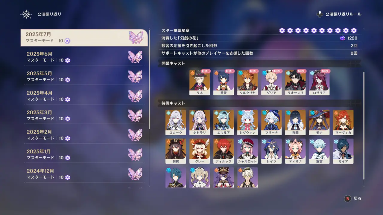 原神 幻想シアター(2025年7月) 待機キャスト例