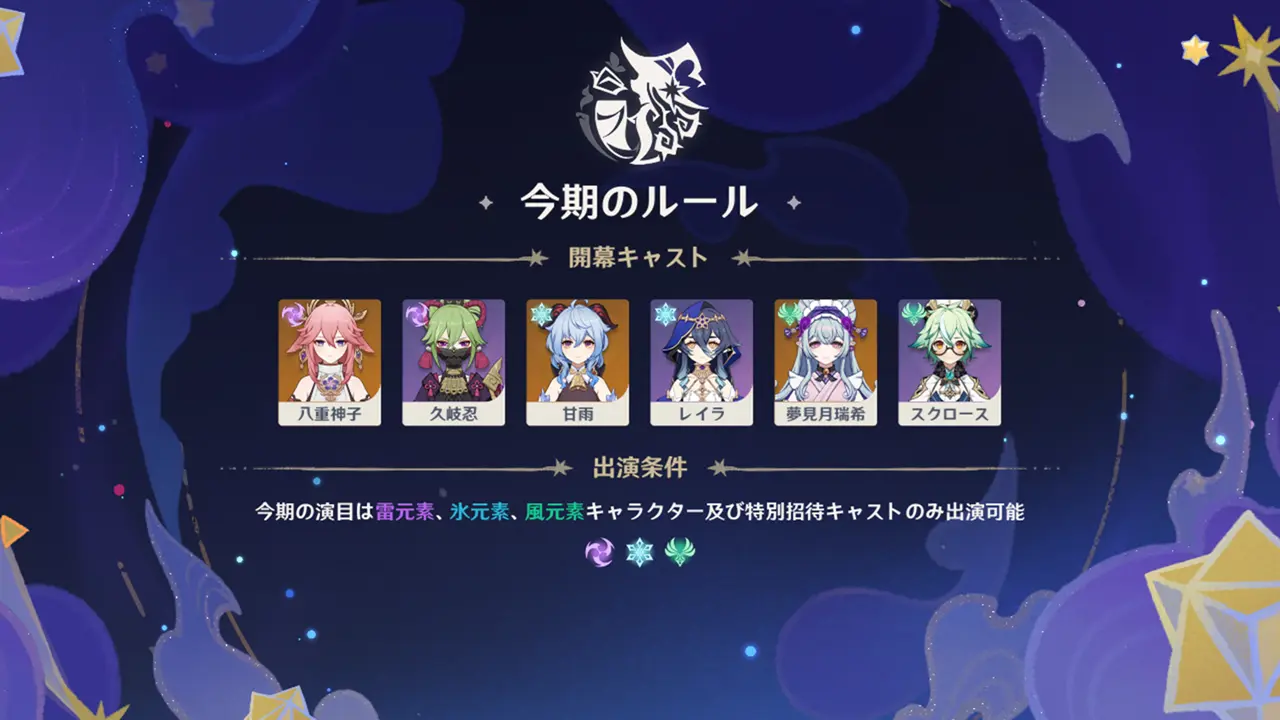 原神　幻想シアター（2025年8月）　今期のルール　雷・氷・風