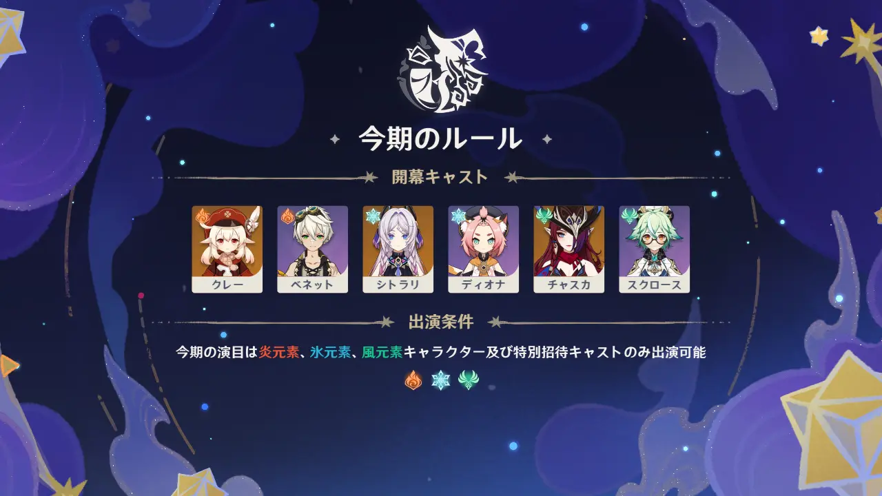 原神　幻想シアター（2025年12月）　今期のルール　炎・氷・風