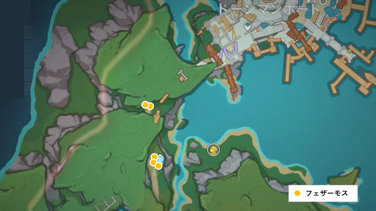 原神　モンド特産品　フェザーモス（リンネア突破特産品）　ドーンマンポート七天神像周辺